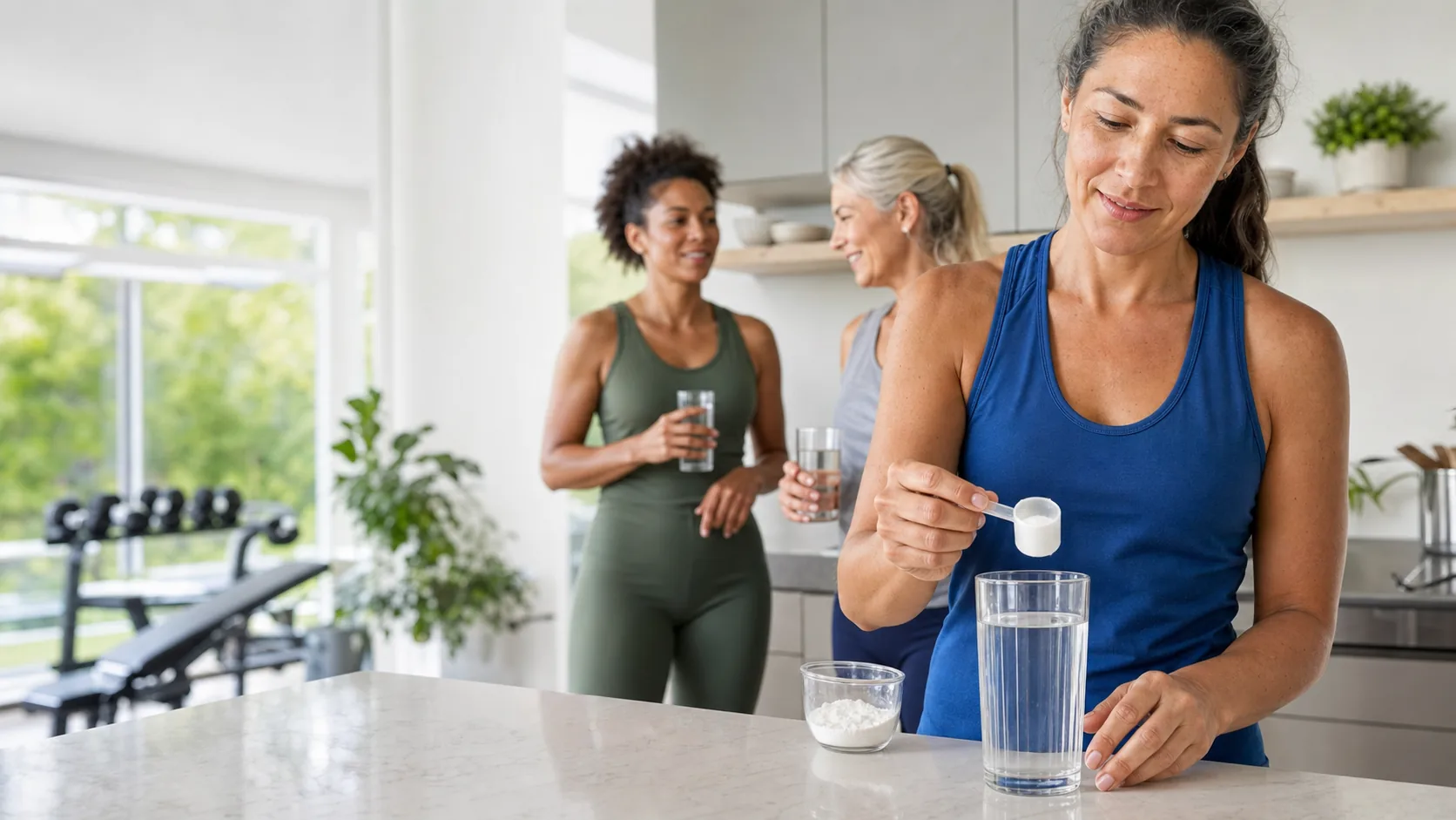 Creatine for Women in 2026: Benefits, Dosage, Safety and What Science Really Says 1 Women adding creatine monohydrate to water after strength training